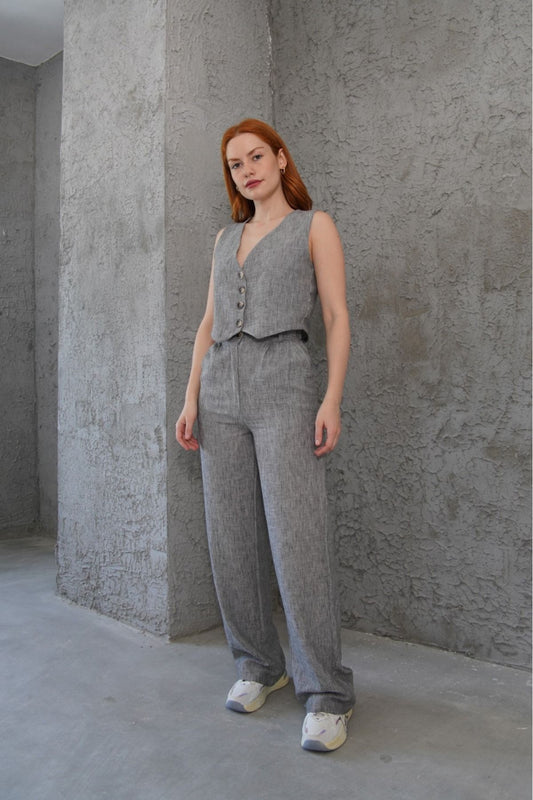 Linen Vest Set - Dark Gray