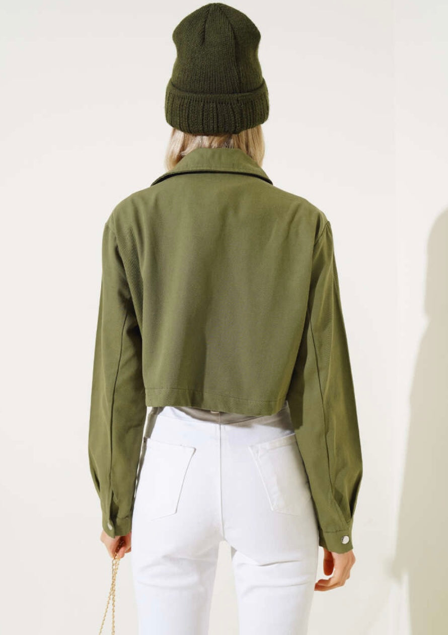 Tira Short Linen Jacket - Olive green