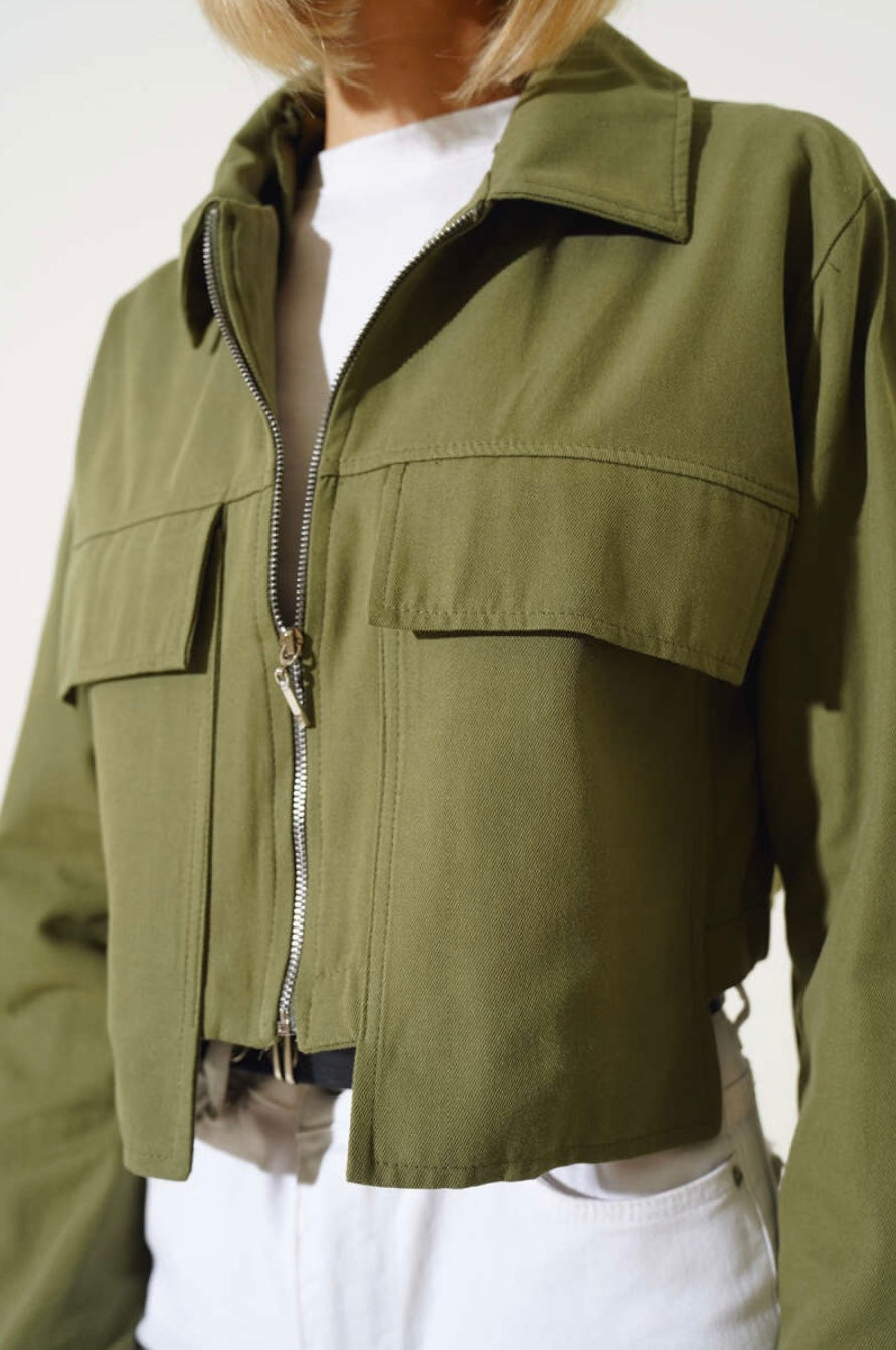 Tira Short Linen Jacket - Olive green